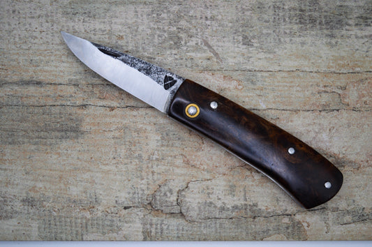 Hand-forged Folding Knife / Sheffcut Blade with Elm Burl / Heavy duty slipjoint / Non-locking UK Legal Carry