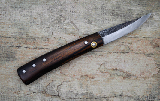 Hand-forged Friction Folder  / Pale Moon Ebony with 80crv2 blade / UK Legal Folding Knife / Masur Birch Handle
