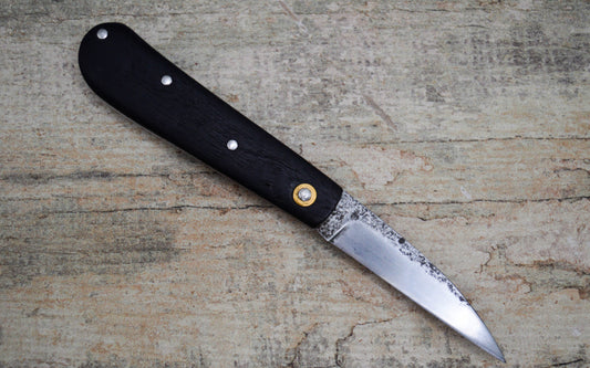 Hand-forged Slipjoint / Wharncliffe blade with stainless steel bolsters and Ebony scales / UK Legal Pocketknife