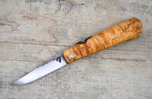 Hand-forged Masur Birch Friction Folder / 1084 Carbon Steel blade / UK Legal Carry