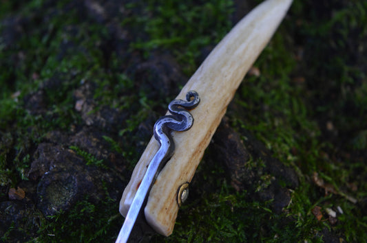 Hand-forged Viking Friction Folder / 15n20 Blade / Stag Antler Handle / UK Legal Pocket Knife