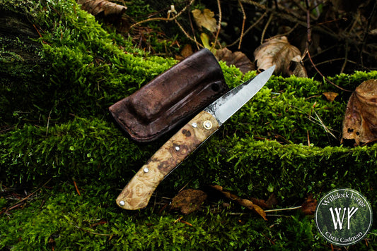 Hand-forged Slipjoint / Heavy Duty Folding Knife / Sheffcut Carbon Steel blade with Box Elder Burl (Stabilized) Scales / UK Legal Pocketknife