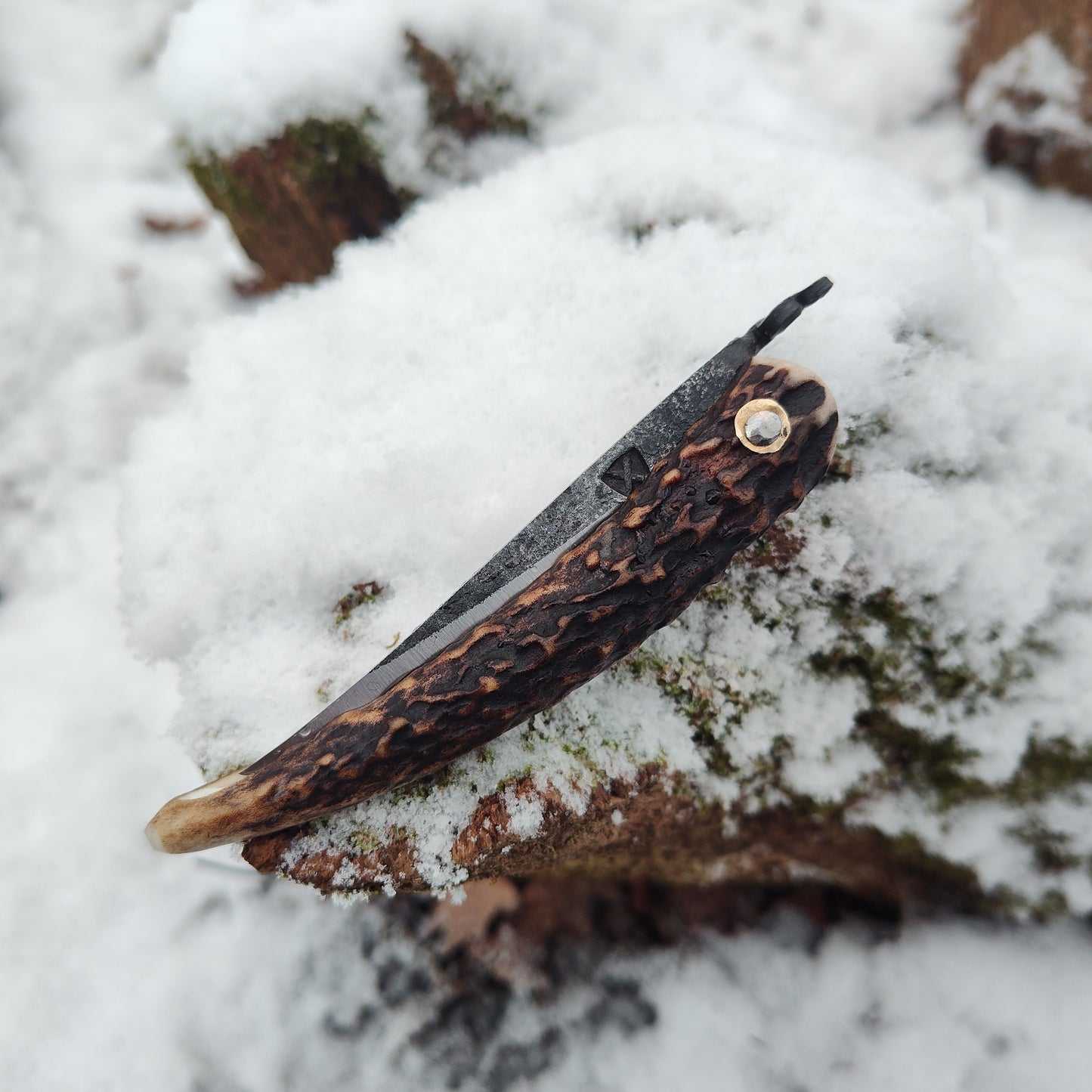 Hand-forged Viking Friction Folder / 15n20 Blade / Stag Antler Handle / UK Legal Pocket Knife