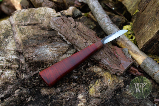Small hand-forged detail woodcarving knife with Mahogany and Rosewood handle