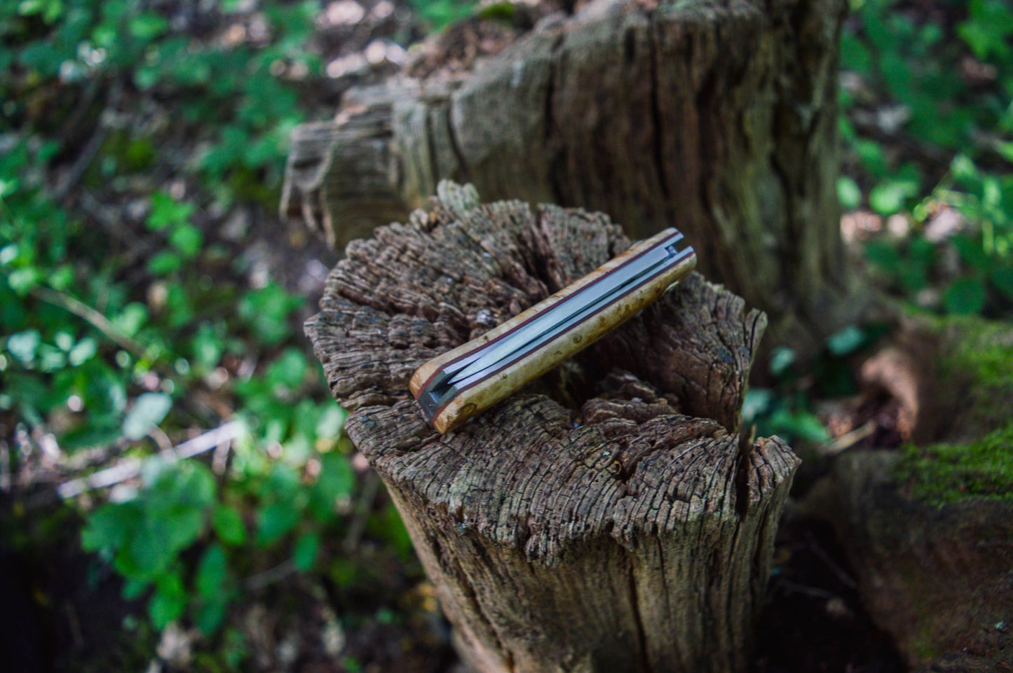 Hand-forged Slipjoint Puukko / Heavy Duty Folding Knife / Sheffcut Carbon Steel blade with Stabilized Holly Burl Scales / UK Legal Pocketknife