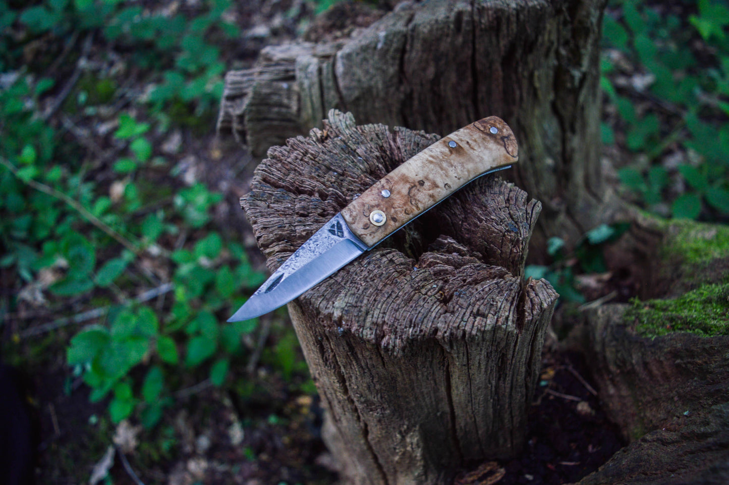 Hand-forged Slipjoint Puukko / Heavy Duty Folding Knife / Sheffcut Carbon Steel blade with Stabilized Holly Burl Scales / UK Legal Pocketknife