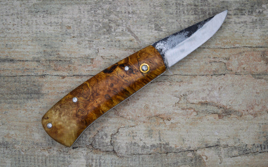 Heavy Duty Slipjoint Puukko / Holly Burl with Sheffcut Carbon Steel Blade / UK Legal Pocket Knife