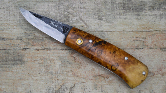 Heavy Duty Slipjoint Puukko / Holly Burl with Sheffcut Carbon Steel Blade / UK Legal Pocket Knife