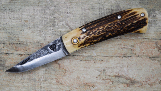 Hand-forged Folding Knife / Heavy duty slipjoint /  Sheffcut Carbon Steel Blade & Stag Handle / Non-locking UK Legal Carry