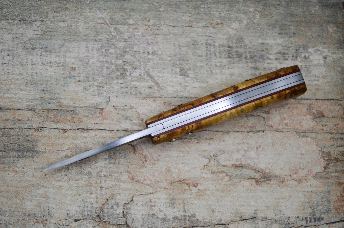 Hand-forged Slipjoint Puukko / Heavy Duty Folding Knife / Sheffcut Carbon Steel blade with Stabilized Holly Burl Scales / UK Legal Pocketknife