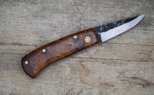 Hand-forged Folding Knife / 1084 Carbon Steel with English Oak / Heavy duty slipjoint / Non-locking UK Legal Carry