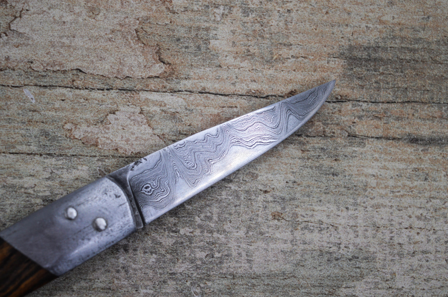 Hand-forged Folding Knife / Pattern-welded blade / Wrought Iron bolsters & Bocote Scales / Heavy duty slipjoint / Non-locking UK Legal Carry