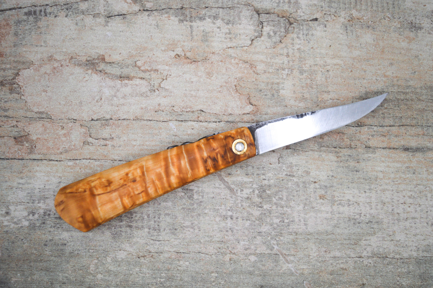 Hand-forged Masur Birch Friction Folder / 1084 Carbon Steel blade / UK Legal Carry