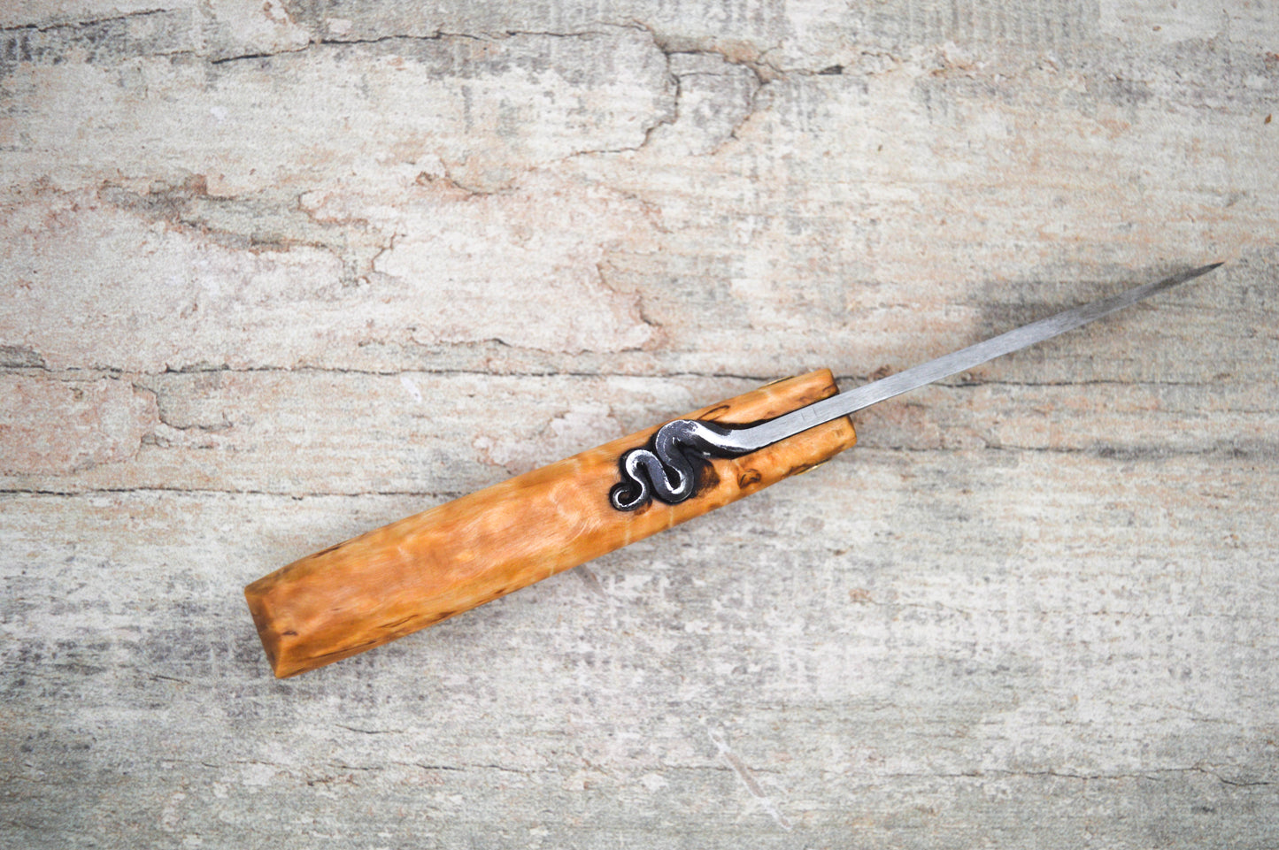 Hand-forged Masur Birch Friction Folder / 1084 Carbon Steel blade / UK Legal Carry