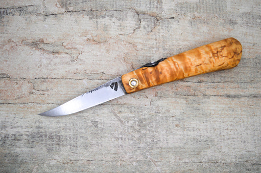 Hand-forged Masur Birch Friction Folder / 1084 Carbon Steel blade / UK Legal Carry