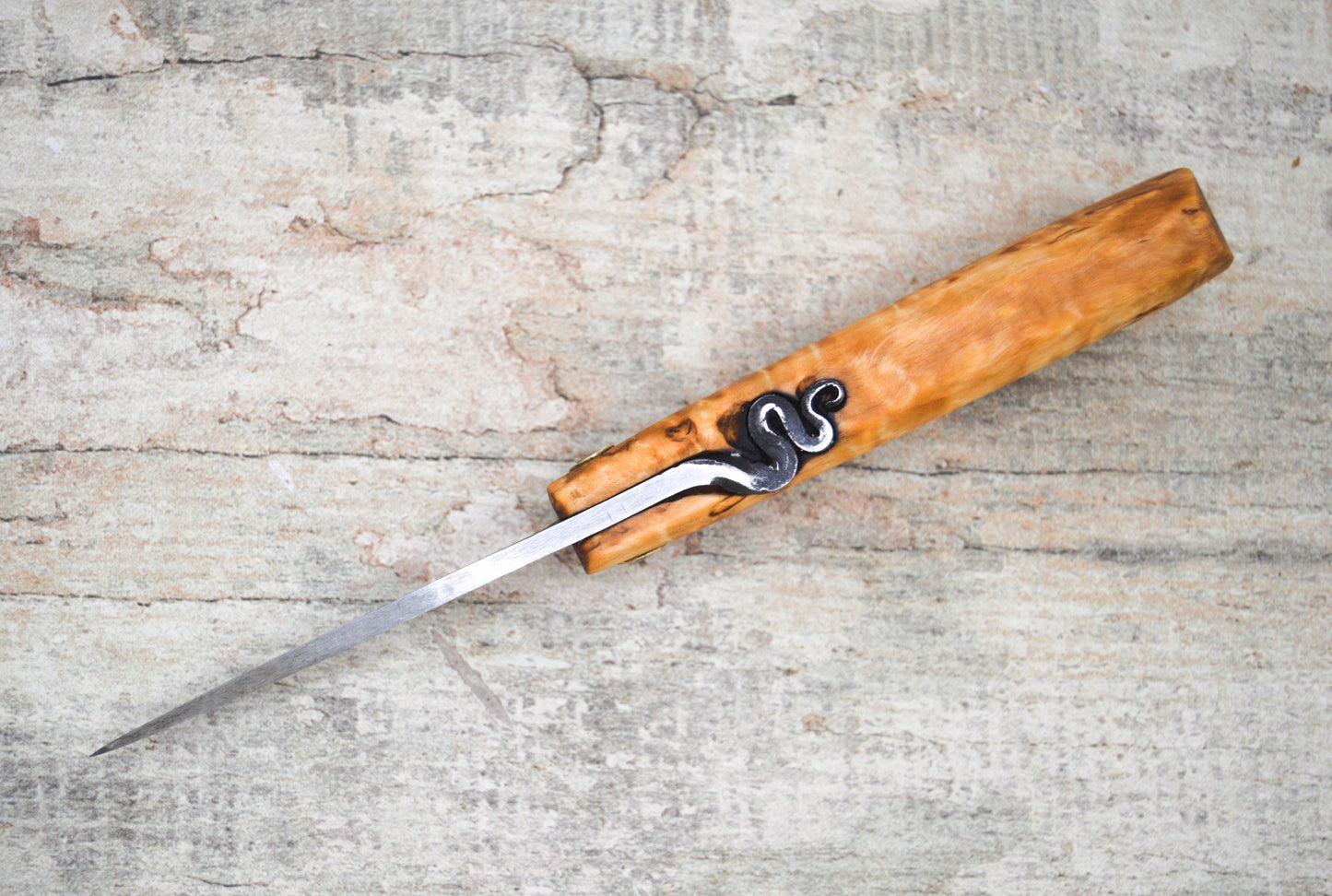 Hand-forged Masur Birch Friction Folder / 1084 Carbon Steel blade / UK Legal Carry