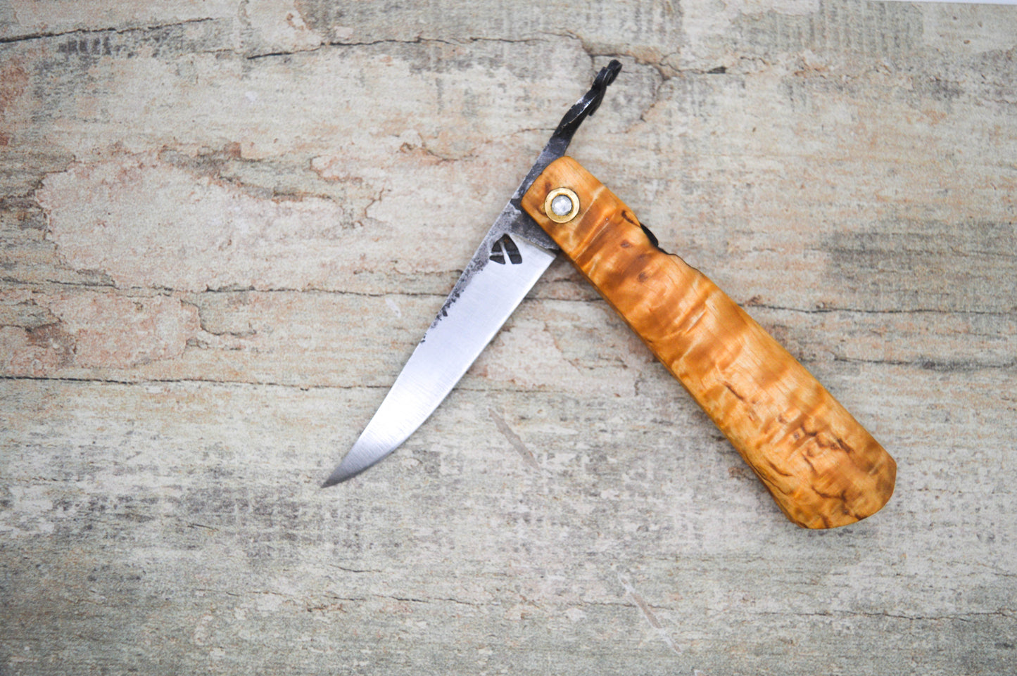 Hand-forged Masur Birch Friction Folder / 1084 Carbon Steel blade / UK Legal Carry