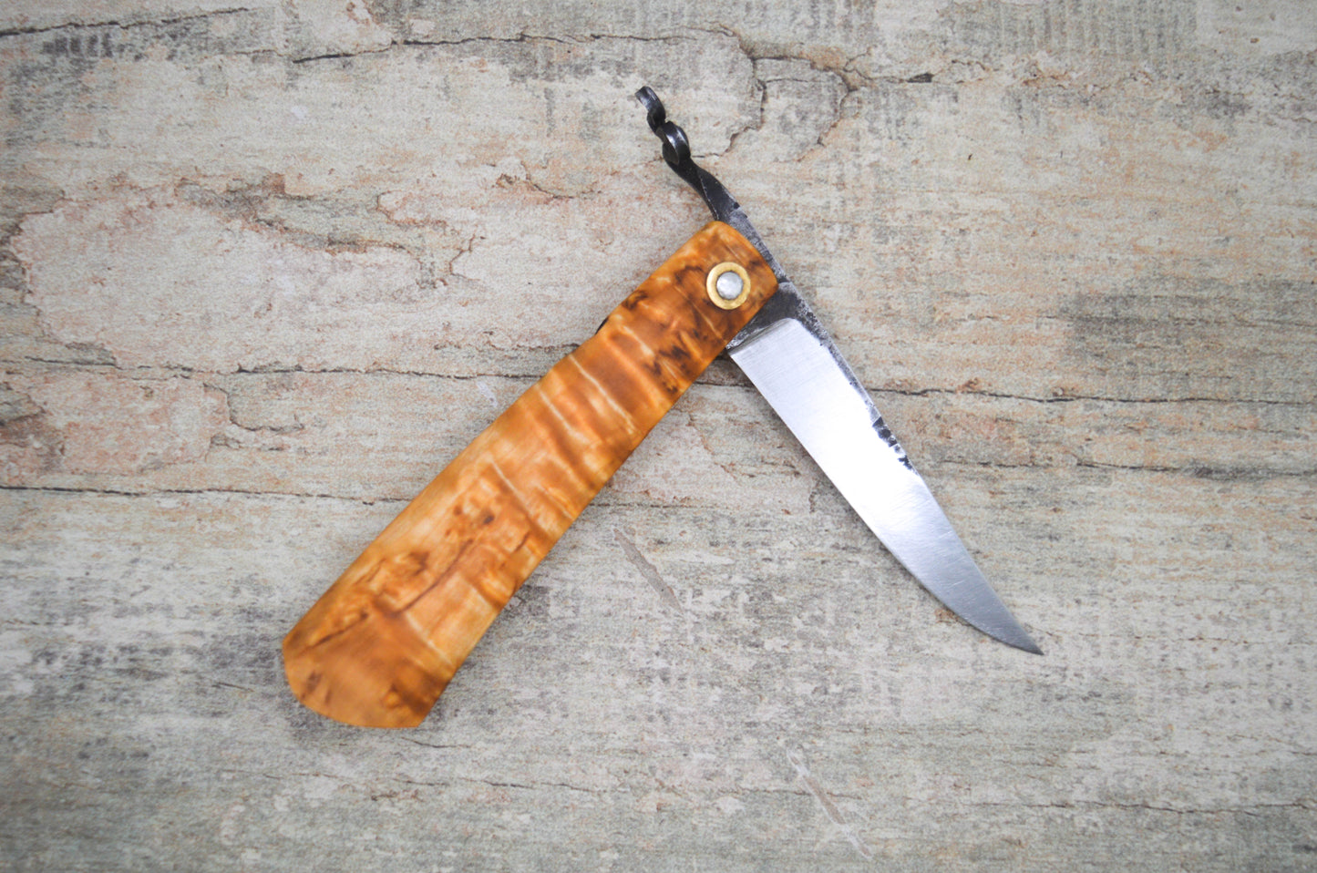 Hand-forged Masur Birch Friction Folder / 1084 Carbon Steel blade / UK Legal Carry