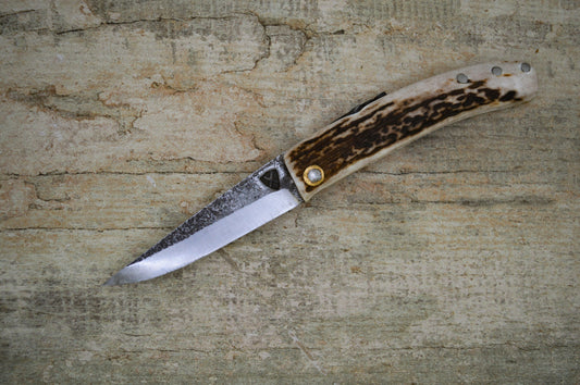 Primitive Mountain Man Friction Folder / Stag and Amboyna Burl handle / UK Legal Carry
