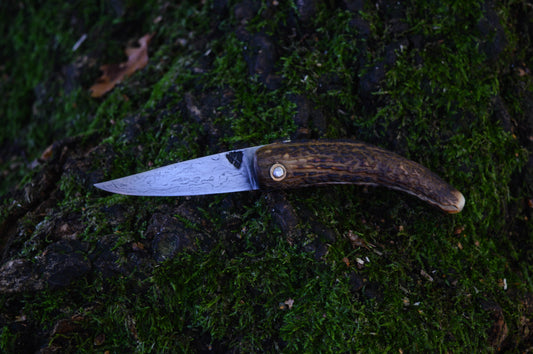 Primitive Mountain Man Friction Folder / Wrought Iron San Mai Blade / Stag handle / UK Legal Carry