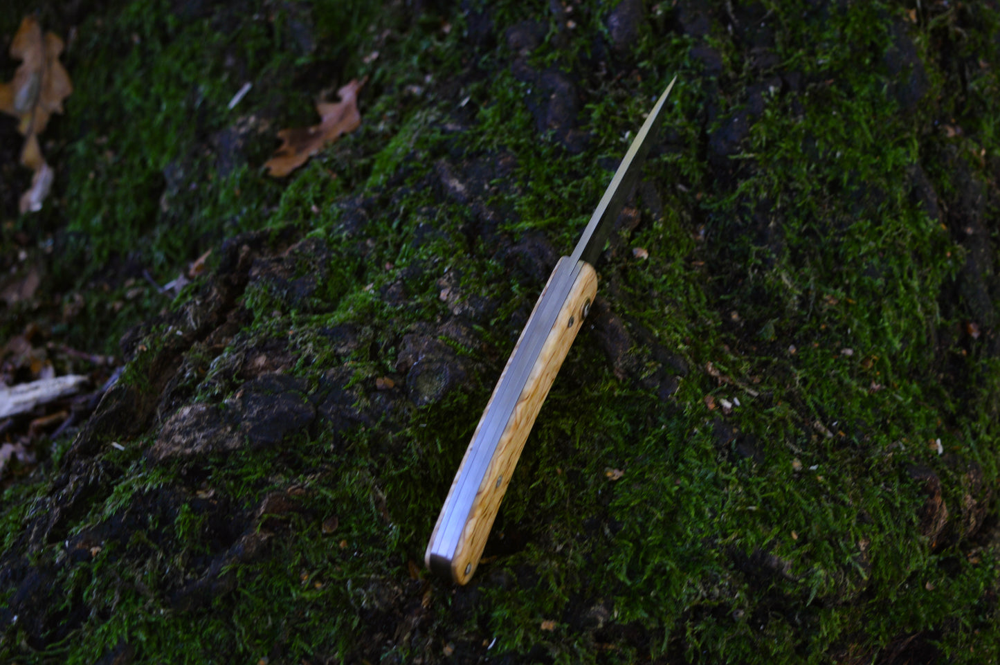 Hand-forged Folding Knife / Carbon Steel Blade/ Titanium Liners with Masur Birch Scales / Heavy duty slipjoint / Non-locking UK Legal Carry