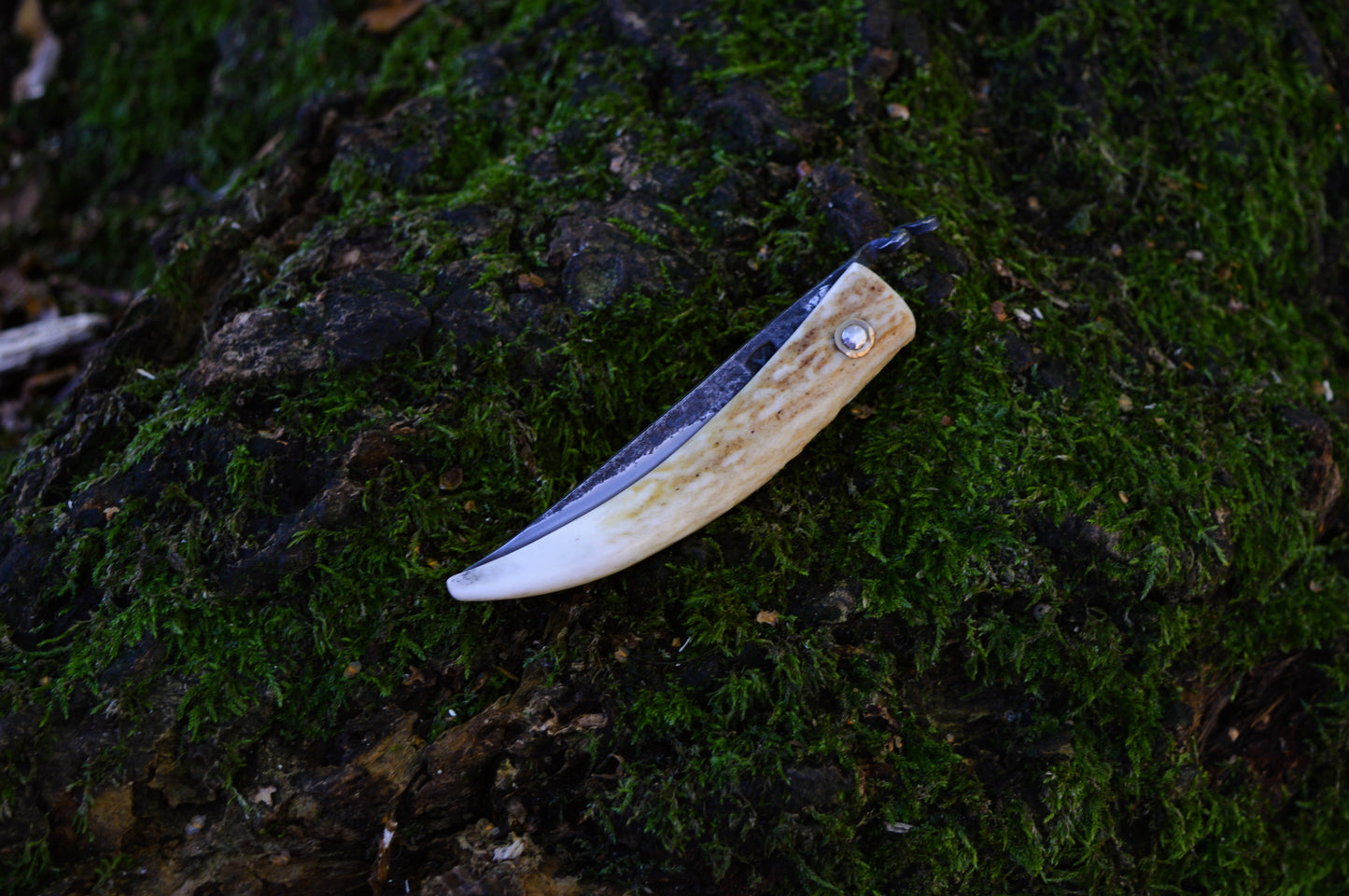 Hand-forged Viking Friction Folder / 15n20 Blade / Stag Antler Handle / UK Legal Pocket Knife