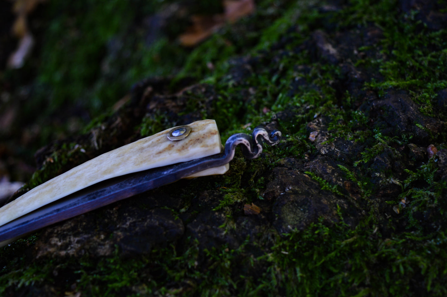 Hand-forged Viking Friction Folder / 15n20 Blade / Stag Antler Handle / UK Legal Pocket Knife