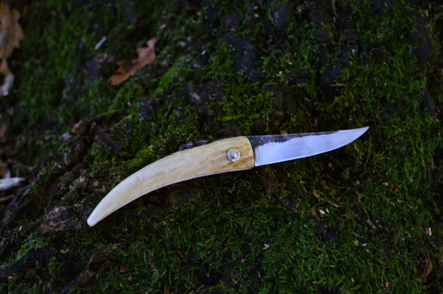 Hand-forged Viking Friction Folder / 15n20 Blade / Stag Antler Handle / UK Legal Pocket Knife