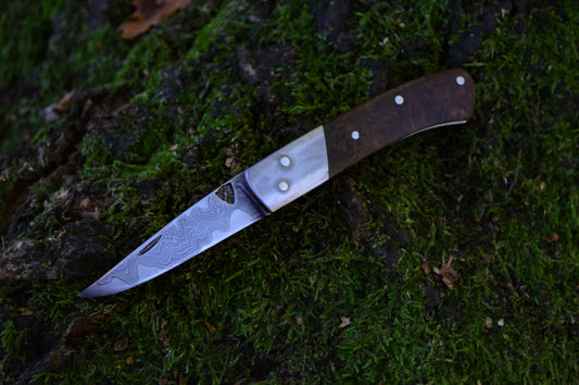 Hand-forged Folding Knife / Pattern-welded blade / Wrought Iron bolsters & Bocote Scales / Heavy duty slipjoint / Non-locking UK Legal Carry