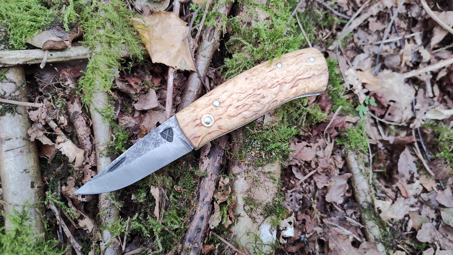 Hand-forged Folding Knife / Heavy duty slipjoint /  Sheffcut Carbon Steel Blade & Masur Birch Handle / Non-locking UK Legal Carry