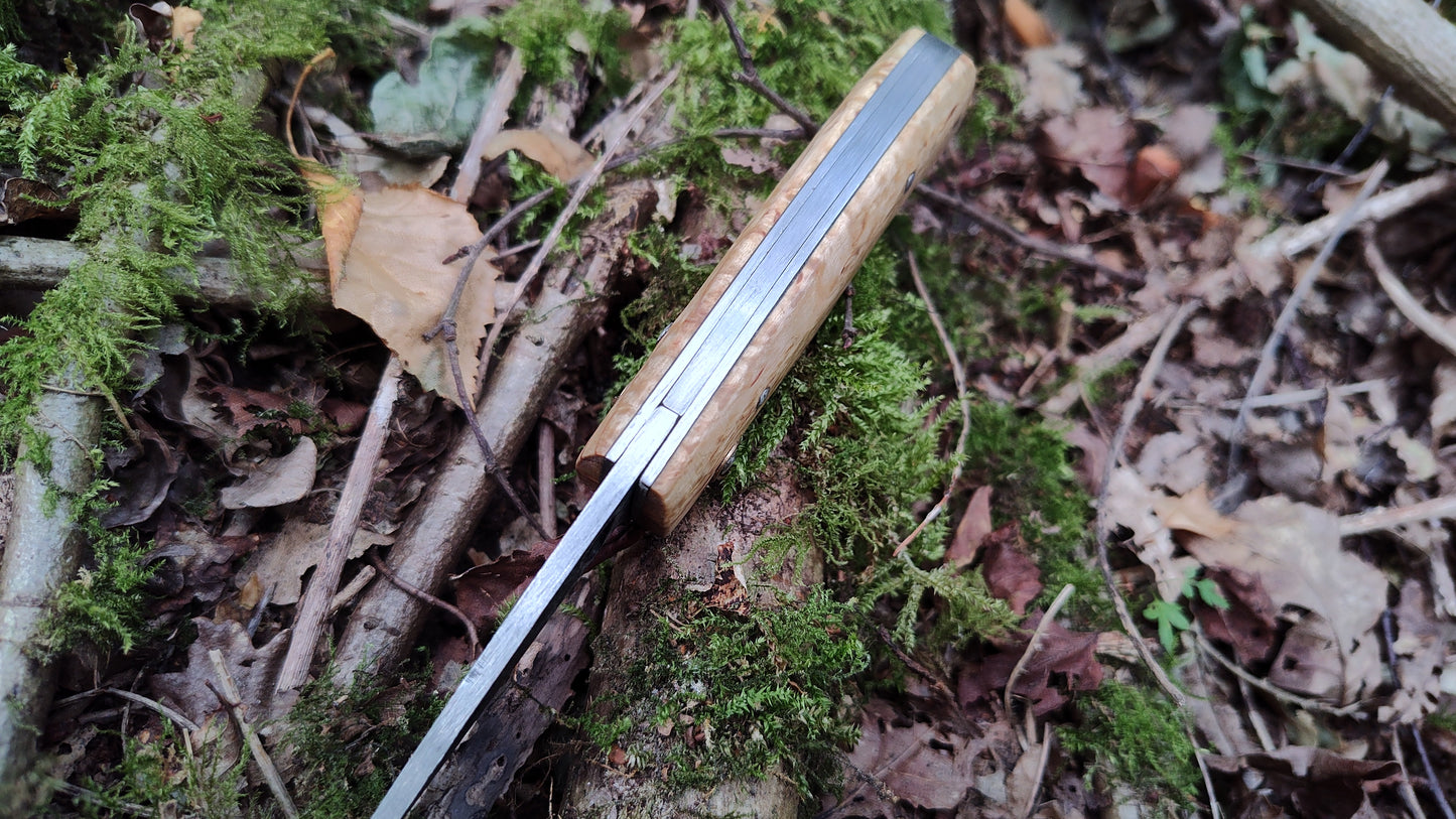 Hand-forged Folding Knife / Heavy duty slipjoint /  Sheffcut Carbon Steel Blade & Masur Birch Handle / Non-locking UK Legal Carry