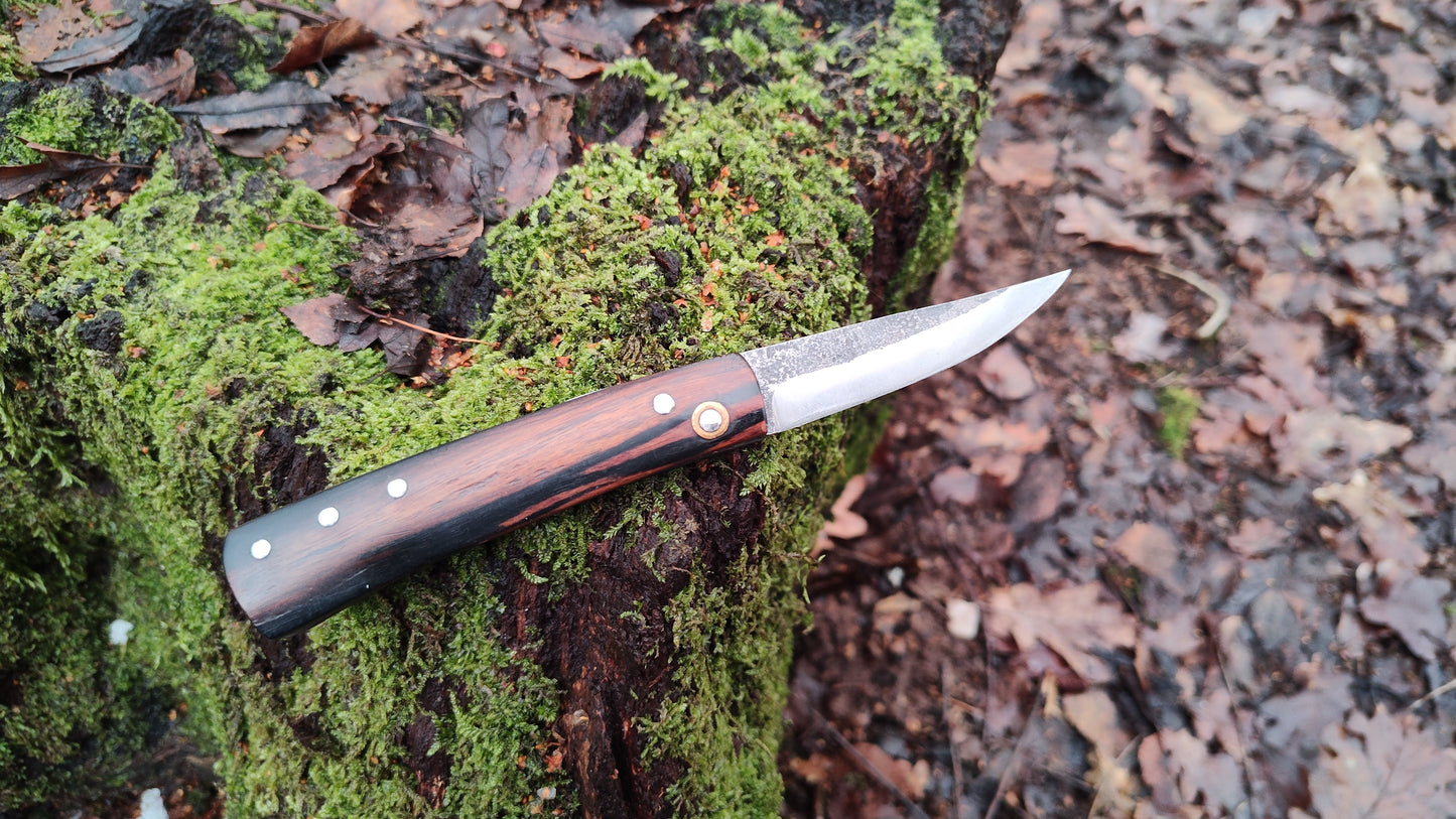 Hand-forged Friction Folder  / Pale Moon Ebony with 80crv2 blade / UK Legal Folding Knife