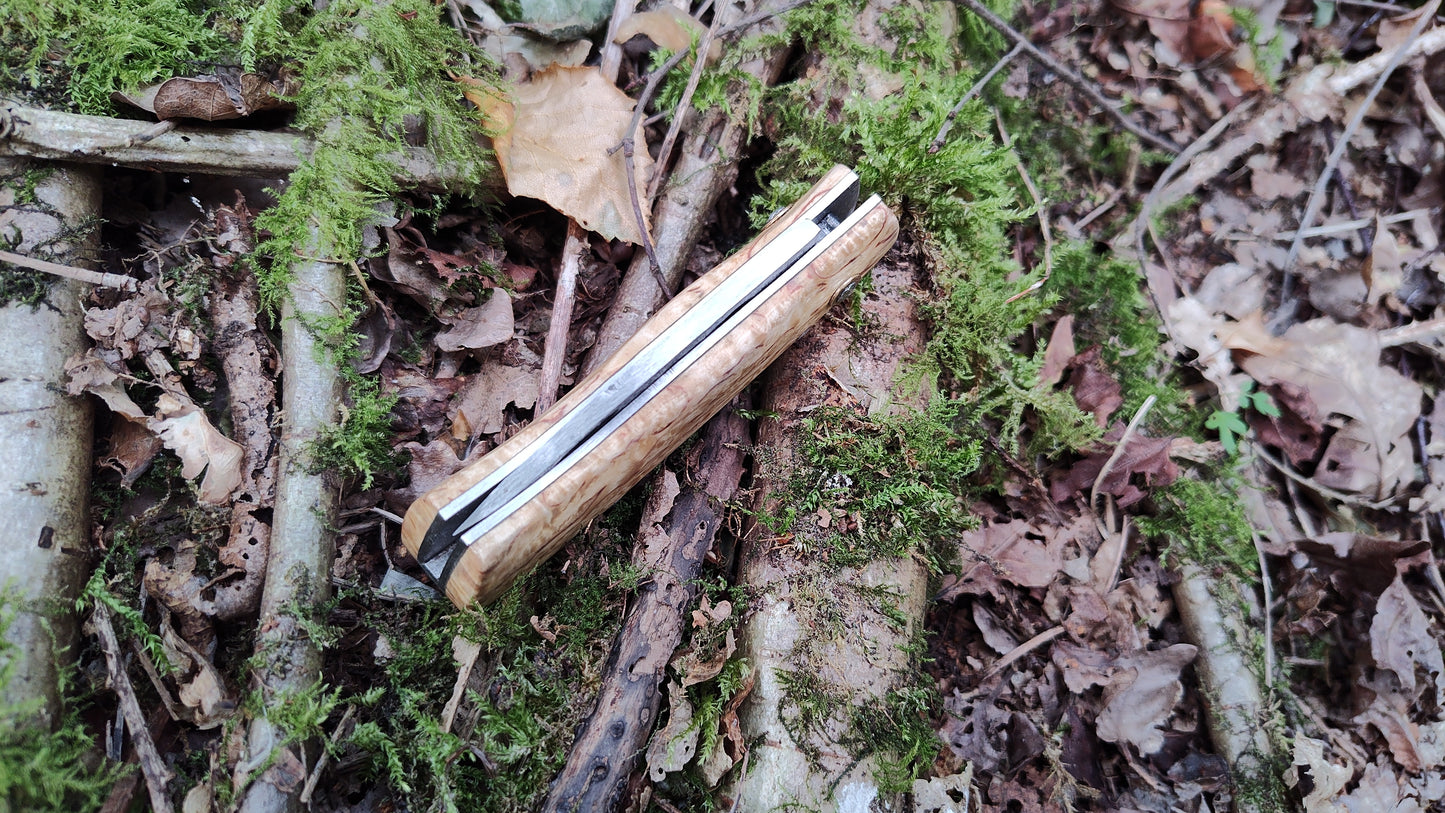 Hand-forged Folding Knife / Heavy duty slipjoint /  Sheffcut Carbon Steel Blade & Masur Birch Handle / Non-locking UK Legal Carry