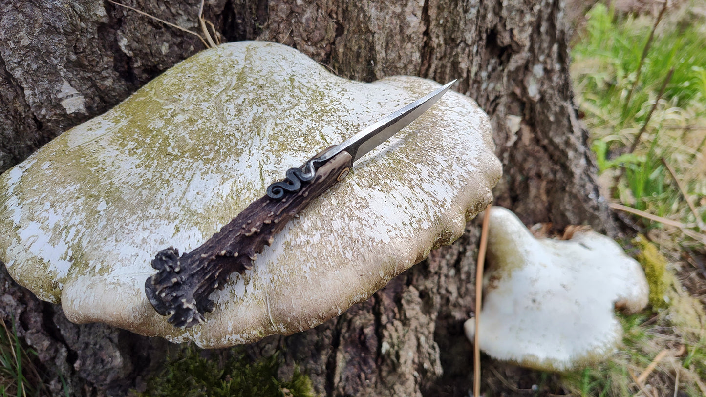 Hand-forged Viking friction folder / Scottish Roe Deer Antler Handle / 52100 Carbon Steel / UK Legal Pocket Knife