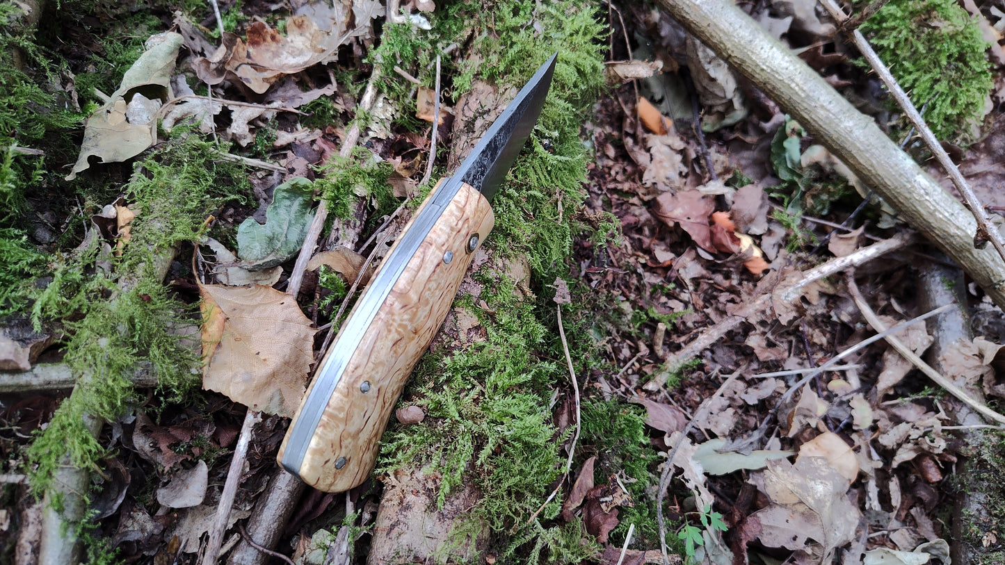 Hand-forged Folding Knife / Heavy duty slipjoint /  Sheffcut Carbon Steel Blade & Masur Birch Handle / Non-locking UK Legal Carry