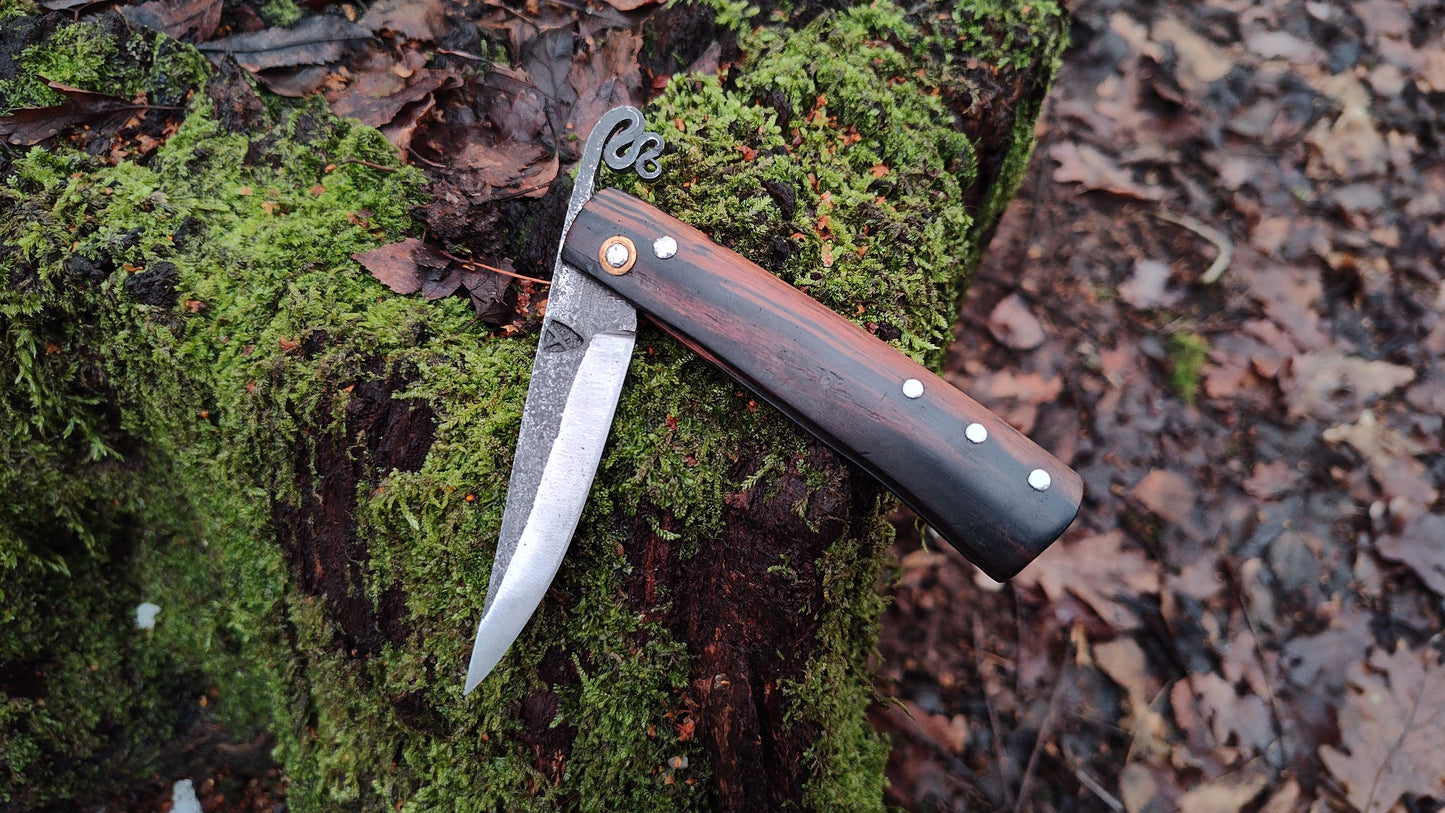 Hand-forged Friction Folder  / Pale Moon Ebony with 80crv2 blade / UK Legal Folding Knife