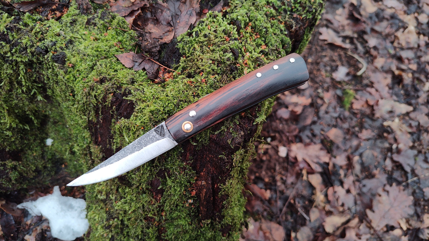 Hand-forged Friction Folder  / Pale Moon Ebony with 80crv2 blade / UK Legal Folding Knife