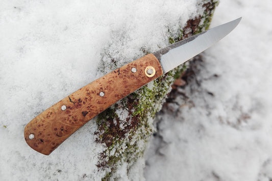 Hand-forged Folding Knife / Carbon Steel Blade/ Stainless Steel Liners with English Maple Burl Scales / Heavy duty slipjoint / Non-locking UK Legal Carry