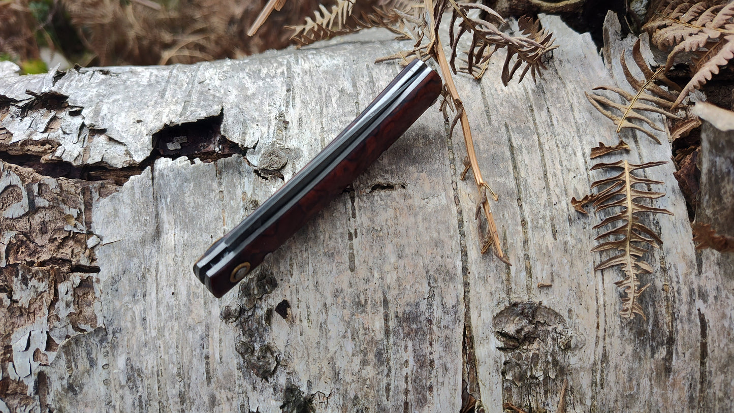 Hand-Forged Raindrop San Mai Damascus Slipjoint with Desert Ironwood Burl Scales / UK Legal Carry