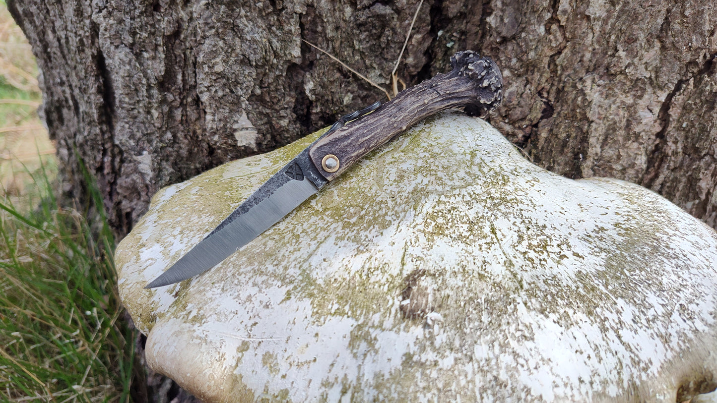 Hand-forged Viking friction folder / Scottish Roe Deer Antler Handle / 52100 Carbon Steel / UK Legal Pocket Knife