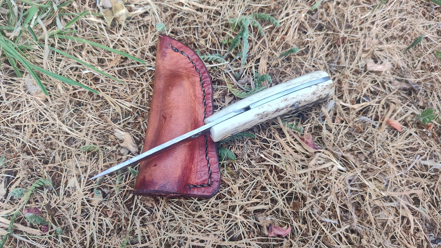 Hand-forged Friction Folder  / 26c3 Carbon Steel blade / Stag Antler Handle / UK Legal Carry