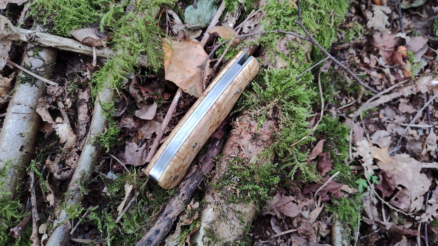 Hand-forged Folding Knife / Heavy duty slipjoint /  Sheffcut Carbon Steel Blade & Masur Birch Handle / Non-locking UK Legal Carry