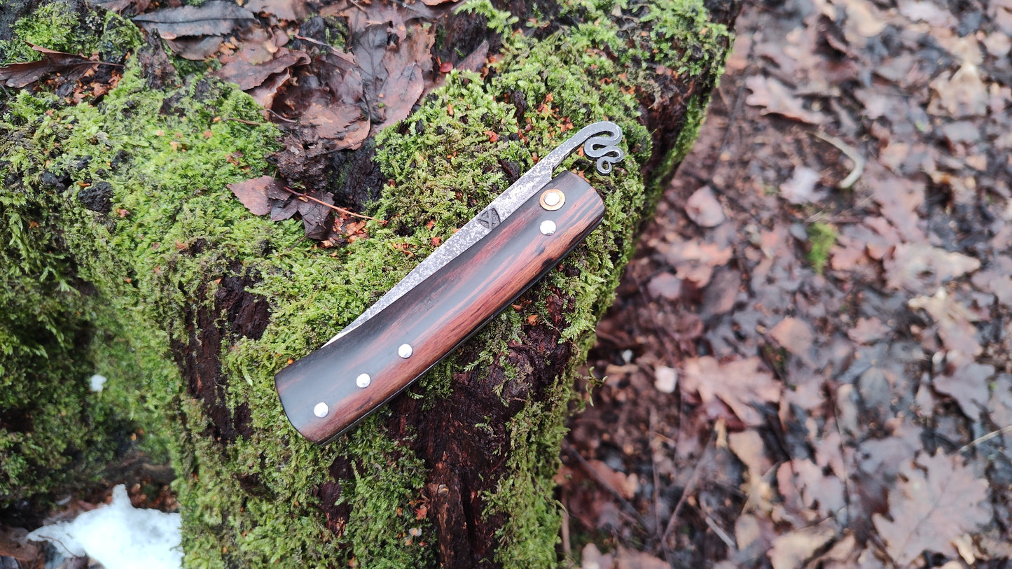 Hand-forged Friction Folder  / Pale Moon Ebony with 80crv2 blade / UK Legal Folding Knife