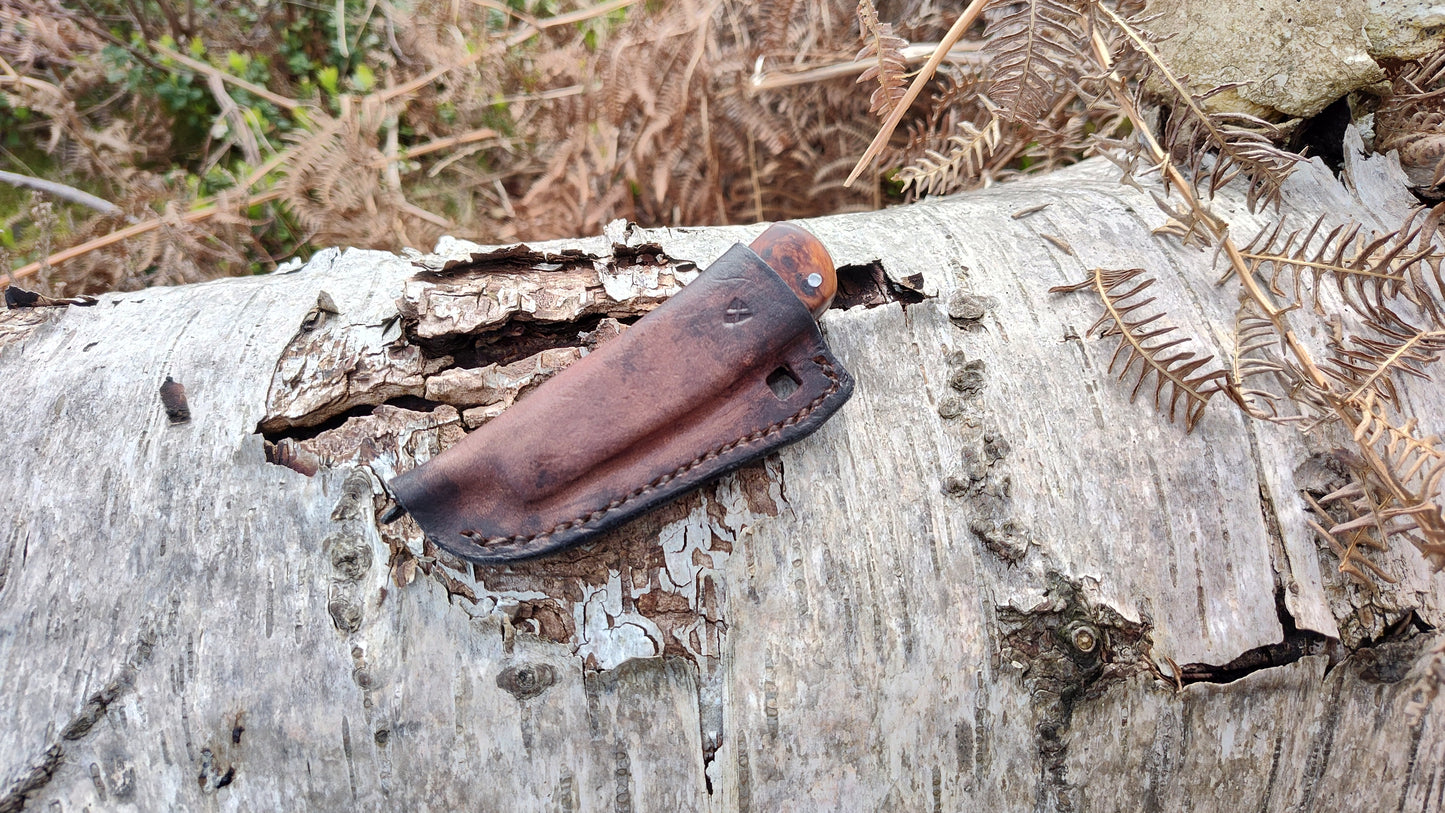 Hand-forged Friction Folder  / 52100 Carbon Steel blade / Yew Burl and mahogany scales / UK Legal Carry