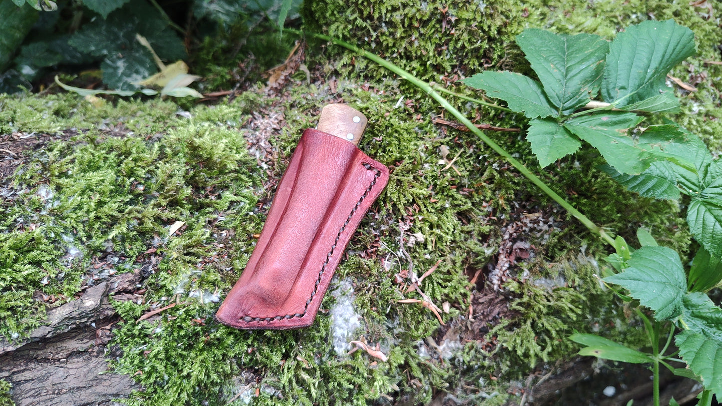 Anglo-Saxon style Friction Folder / Wrought Iron San Mai Blade / Holly Burl and Copper handle / UK Legal Carry