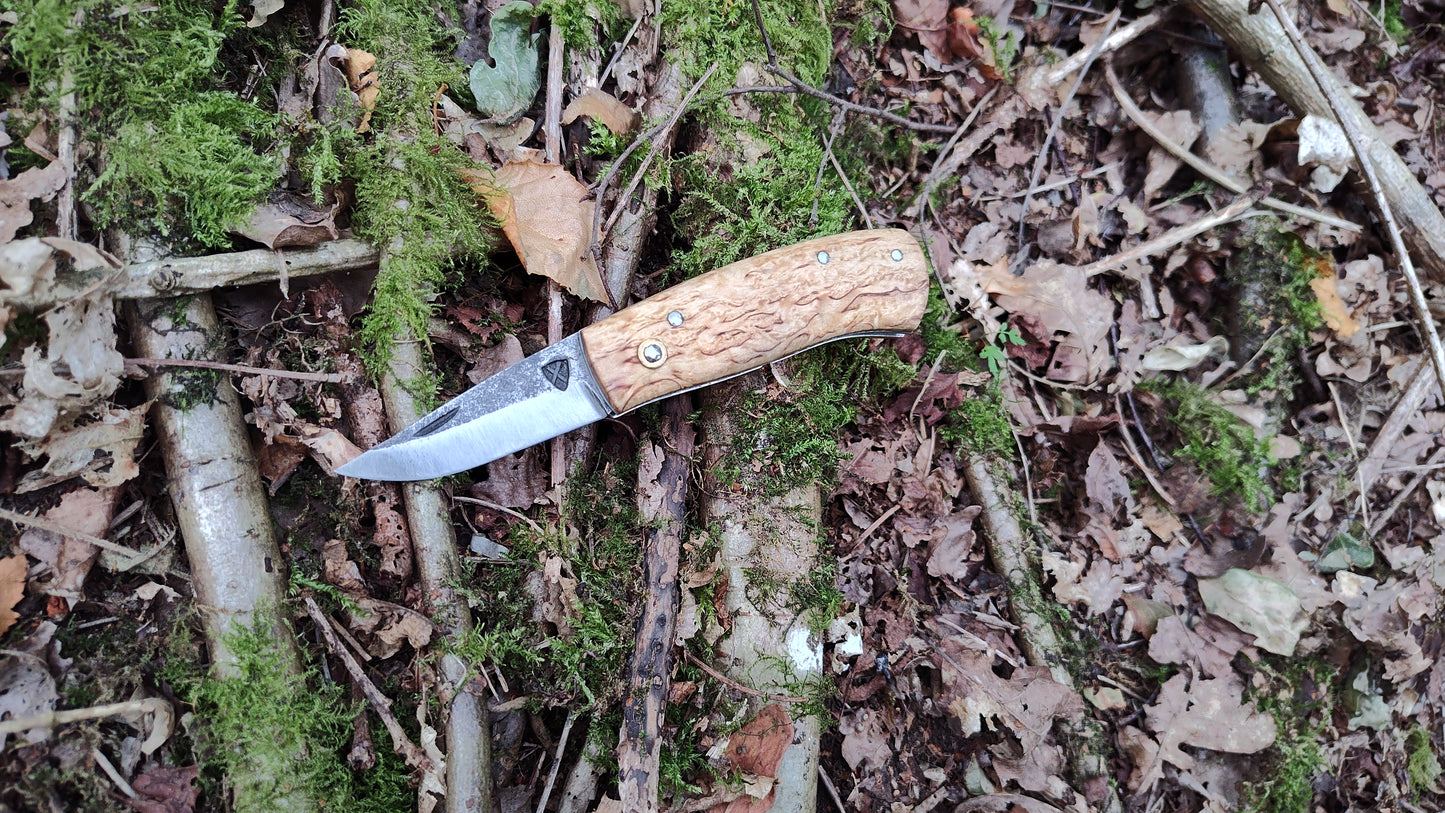 Hand-forged Folding Knife / Heavy duty slipjoint /  Sheffcut Carbon Steel Blade & Masur Birch Handle / Non-locking UK Legal Carry